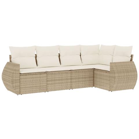 Set Divano da Giardino 5 pz con Cuscini Beige in Polyrattan - Foto 1