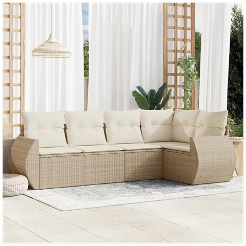 Set Divano da Giardino 5 pz con Cuscini Beige in Polyrattan - Foto 2