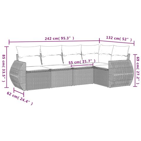 Set Divano da Giardino 5 pz con Cuscini Beige in Polyrattan - Foto 3