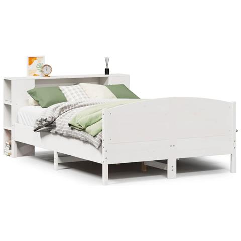 Letto Libreria senza Materasso Bianco 120x200 cm Legno di Pino - Foto 1