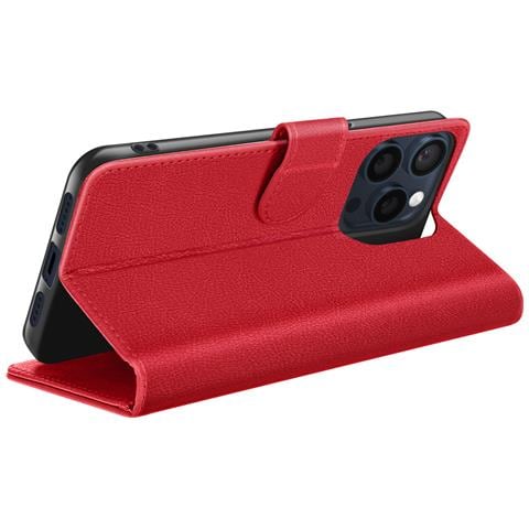 Custodia A Portafoglio Per Iphone 15 Pro Funzione Supporto E Linguetta Magnetica, Rosso - Foto 2