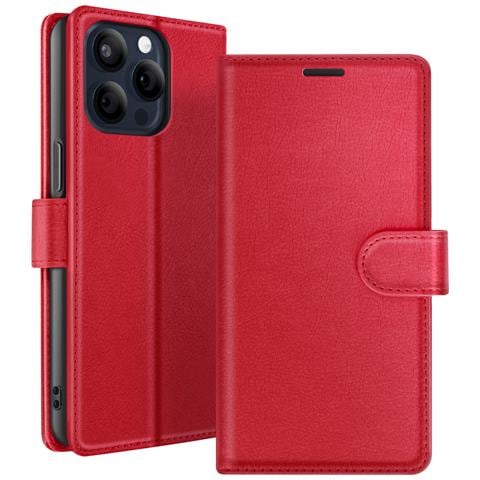 Custodia A Portafoglio Per Iphone 15 Pro Funzione Supporto E Linguetta Magnetica, Rosso - Foto 1