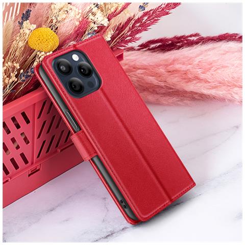 Custodia A Portafoglio Per Iphone 15 Pro Funzione Supporto E Linguetta Magnetica, Rosso - Foto 5