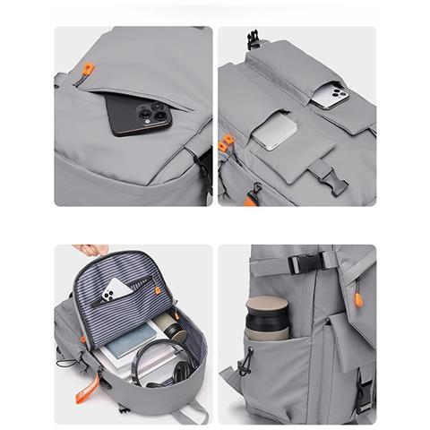 Zaino Casual Impermeabile Di Grande Capacità Per Viaggi, Scuola E Università Grey - Foto 7