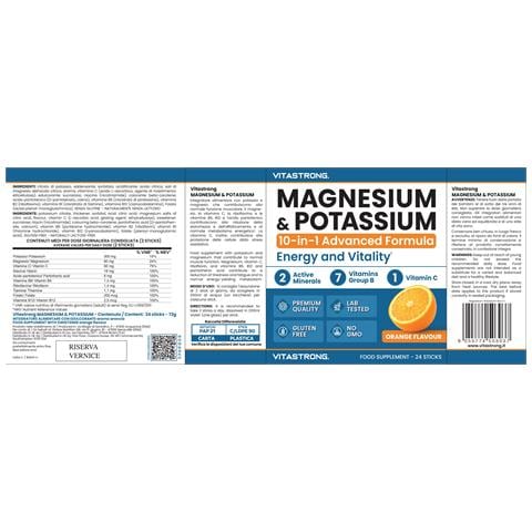 Magnesium & Potassium 10-in-1 Formula - 24 Sticks Con Vitamina C E B-vitamine, Gusto Arancia, Senza Saccarosio - Foto 2