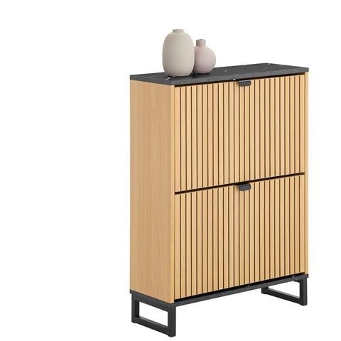 Scarpiera Salvaspazio In Effetto Marmo Nero E Legno Chiaro 2 Ante - Foto 1