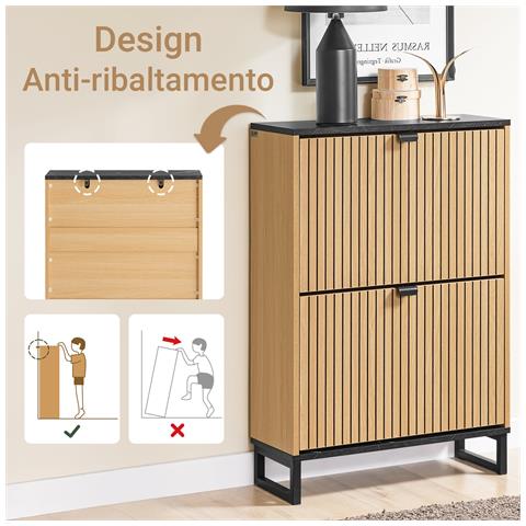 Scarpiera Salvaspazio In Effetto Marmo Nero E Legno Chiaro 2 Ante - Foto 7