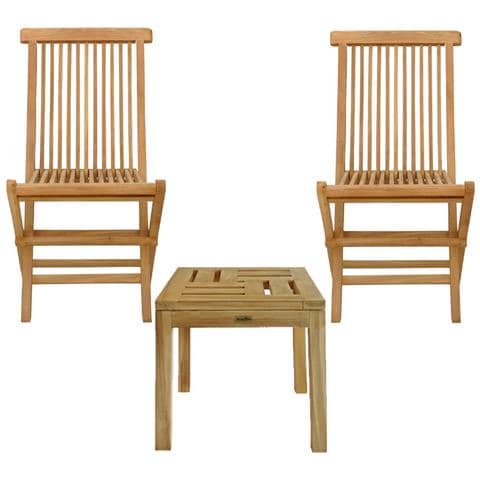 Salento - Set Tavolino E Sedie Pieghevoli In Teak - Arredamento Da Giardino - Tavolino Quadrato 45x45 - Arredamento Da Esterno/interno - Foto 1