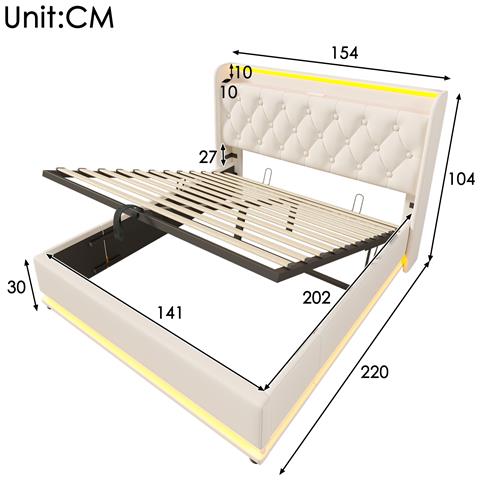 Letto Matrimoniale Bianco Con Led, Testiera Imbottita E Usb - Foto 2