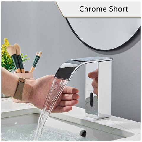 Rubinetto per lavabo da bagno, Blackswan, tipo M185, modello corto cromato con bocca a cascata e sensore, misura 15 cm - Foto 2