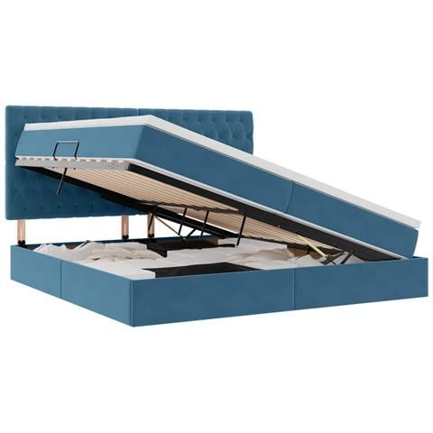 Letto con contenitore e materasso Blu Scuro 200 x 200 cm - Foto 1