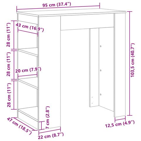 Tavolo Bar con Rastrelliera Rovere 95x47x103,5 cm Multistrato - Foto 9