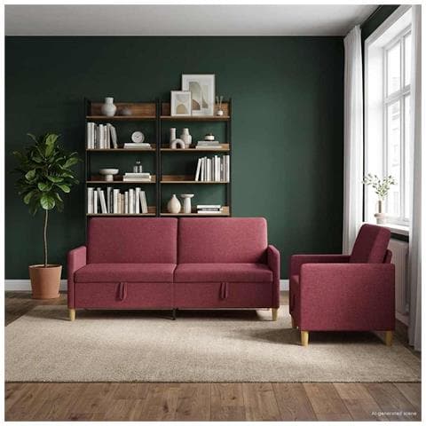 Set di Divani con Storage 2 pcs Rosso Vino Poliestere - Foto 2