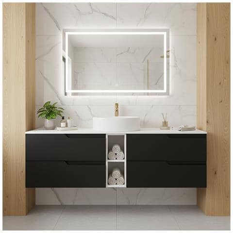 Mobile sottolavabo, Beige, 140 cm, Con piano d'appoggio, 2 cassetti, MDFMobilecon 2 ante, Ripiano integrato, MODERNO - Foto 2