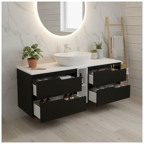 Mobile sottolavabo, Beige, 140 cm, Con piano d'appoggio, 2 cassetti, MDFMobilecon 2 ante, Ripiano integrato, MODERNO - Foto 5