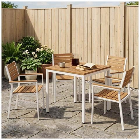 Tavolo da cena da giardino Naturale e Bianco 60 x 60,5 x 75 cm - Foto 2