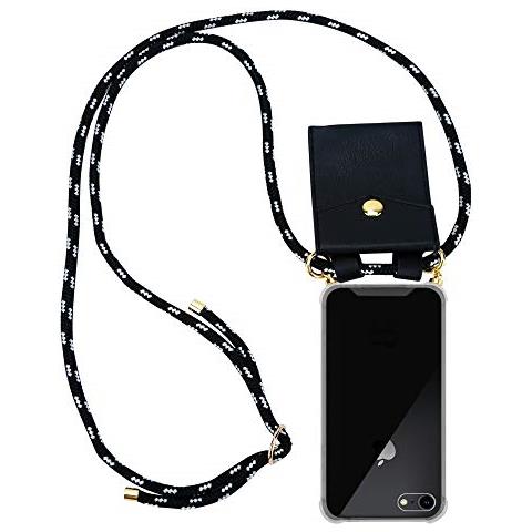 Catena Di Telefoni Cellulari Compatibile Con Apple Iphone 7 / 7s / 8 / Se 2020 In Nero Argento - Coperchio Protettivo In Silicone Con Anelli D'oro, Cinturino In Corda E Custodia Staccabile - Foto 1