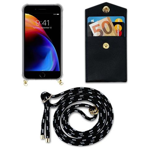 Catena Di Telefoni Cellulari Compatibile Con Apple Iphone 7 / 7s / 8 / Se 2020 In Nero Argento - Coperchio Protettivo In Silicone Con Anelli D'oro, Cinturino In Corda E Custodia Staccabile - Foto 10