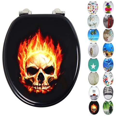 Sedile Wc Copri Vater Universale Frizionato Fantasia In Mdf Chiusura Rallentata *** Fantasia : Fire Skull - Foto 2