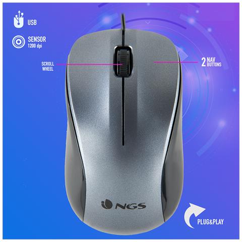 Mouse Crew Ottico 2 Tasti 1200 DPI Colore Grigio - Foto 2