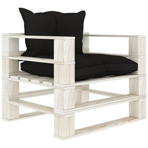 Poltrona da Giardino Pallet con Cuscini Neri in Legno - Foto 1