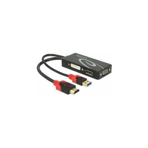 62959 HDMI-A 19 pin, USB 2.0 Type-A DVI-I, Displayport 20 pin, VGA 15 pin Nero, Rosso cavo di interfaccia e adattatore - Foto 1