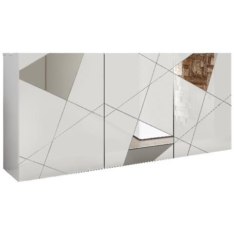 Mobile Multiuso Vittoria - 3 Ante, Ripiani, Specchi - Per Sala, Camera, Cucina, Ingresso - Bianco In Truciolare Melaminico, 181 X 42 X 84 Cm - Foto 3