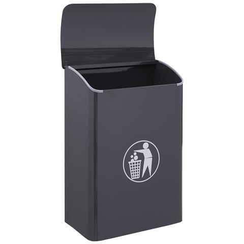 E6115 Cestino Portarifiuti A Muro Per Interni E Aree Comuni, Cestino Da Parete In Acciaio, 30 L, Grigio Antracite, Rifiuti Generici - Foto 3