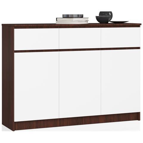 Cassettiera K140, 3 ante e 3 cassetti, 138x40x99 cm, Weng? e Bianco - Foto 1