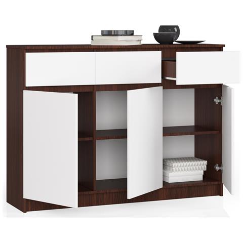 Cassettiera K140, 3 ante e 3 cassetti, 138x40x99 cm, Weng? e Bianco - Foto 2
