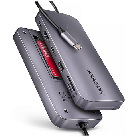 HMC-6GM2 USB 10Gbps hub USB-A USB-C HDMI M. 2 SD /mSD PD 100W USB-C Cablato USB 3.2 Gen 2 (3.1 Gen 2) Type-C Grigio - Foto 1