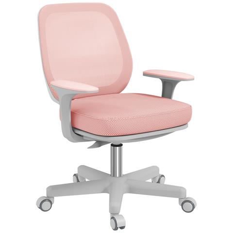 Sedia Da Ufficio Ergonomica E Reclinabile Ad Altezza Regolabile Con 5 Rotelle, 55x48x82.5-94.5 Cm, Rosa - Foto 1