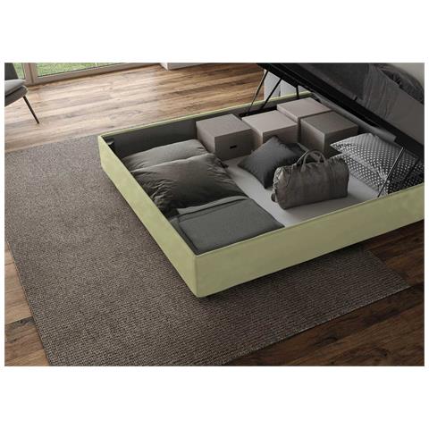 Letto Contenitore Imbottito 140x210 Microfibra Tè Verde Agueda - Foto 5
