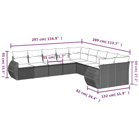 Set Divano Da Giardino 10 Pz Con Cuscini Grigio In Polyrattan - Foto 3