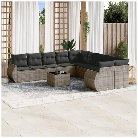 Set Divano Da Giardino 10 Pz Con Cuscini Grigio In Polyrattan - Foto 1
