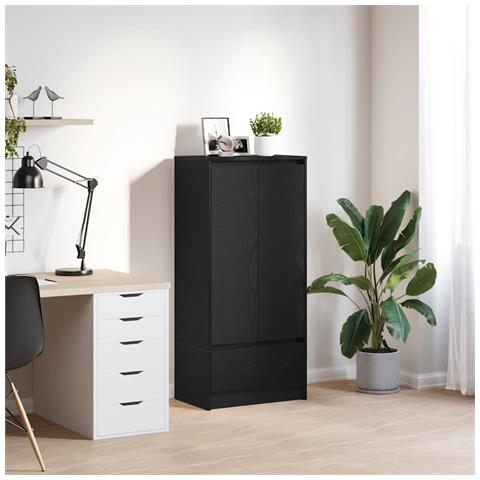 Armadio con Cassetto Rovere Nero 55,5x34x119,5 cm in Truciolato - Foto 1