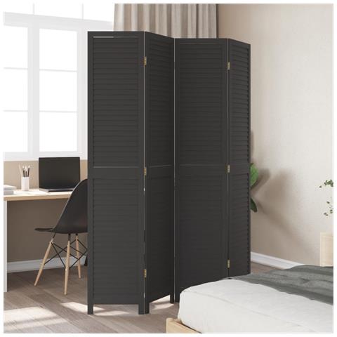 Divisorio Ambienti 4 Pannelli Nero Legno Massello Di Paulownia - Foto 3