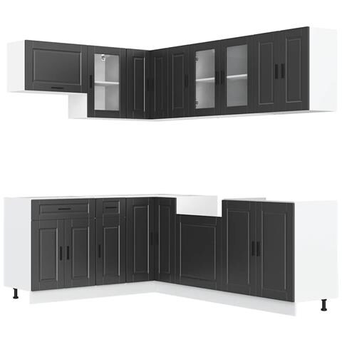 Set Mobili Da Cucina 11 Pz Porto Neri Legno Multistrato - Foto 2