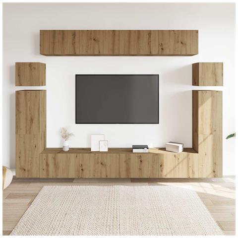 Set Mobile Tv 8 Pz Montato A Parete Rovere In Legno Multistrato - Foto 3