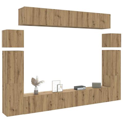 Set Mobile Tv 8 Pz Montato A Parete Rovere In Legno Multistrato - Foto 1