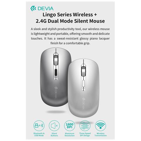 Mouse wireless con DPI regolabile 2.4G + Bluetooth Dual mode Grigio - Foto 1