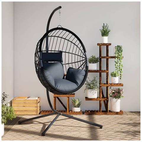 Sedia a Uovo Sospesa con Supporto Antracite Polyrattan/Acciaio - Foto 2