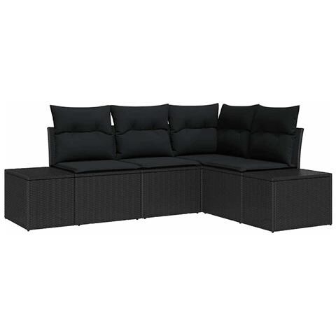 Set di Divani da Giardino in 4 Pezzi con Cuscini Nero Polyrattan - Foto 1