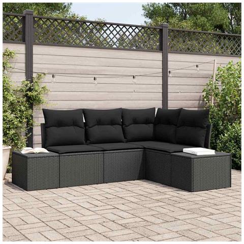 Set di Divani da Giardino in 4 Pezzi con Cuscini Nero Polyrattan - Foto 2