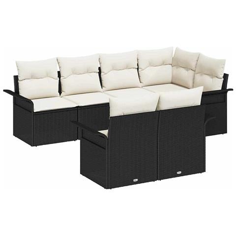 Set divano da giardino 7 pezzi con cuscini neri in polyrattan - Foto 1