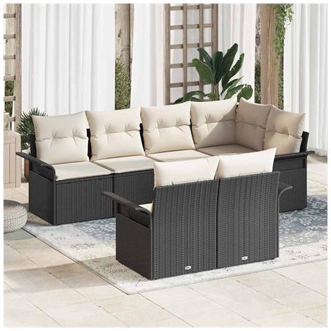Set divano da giardino 7 pezzi con cuscini neri in polyrattan - Foto 2