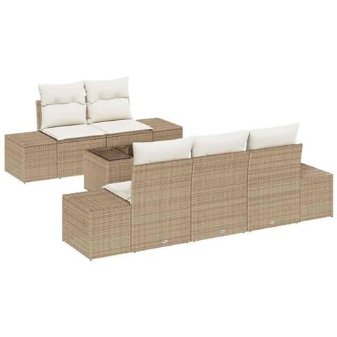 Set Divano Giardino 6 Pezzi con Cuscini Beige Polyrattan - Foto 1