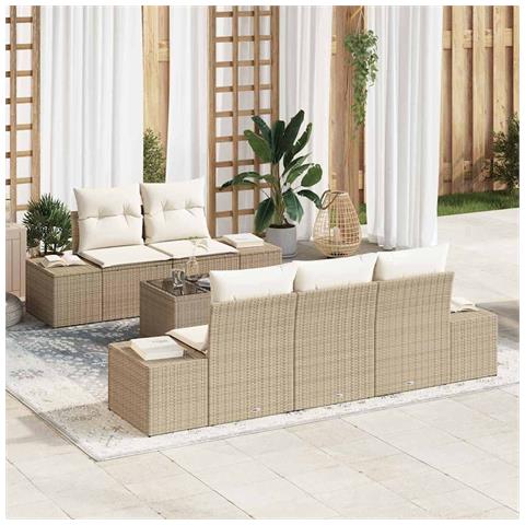Set Divano Giardino 6 Pezzi con Cuscini Beige Polyrattan - Foto 2