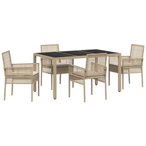 Set da Pranzo da Giardino di 5 Pezzi con Cuscini Beige in Rattan Sintetico - Foto 1