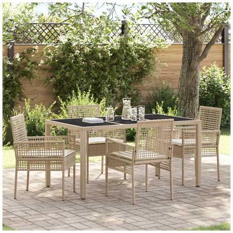Set da Pranzo da Giardino di 5 Pezzi con Cuscini Beige in Rattan Sintetico - Foto 2